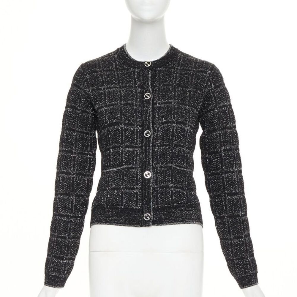 Gucci metallic checked logo buttons cardigan